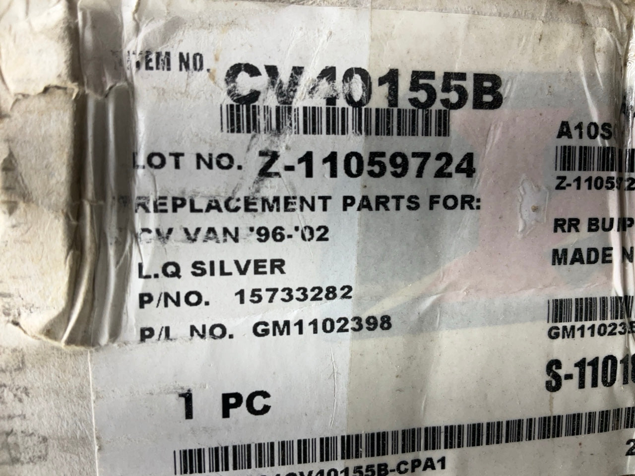 NEW AFTERMARKET CV40155B Rear Bumper 1996-2004 Chevy Express 1500 2500 3500 Van