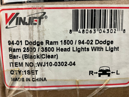 Clear/Black Headlights Head Lamp Set Pair Left & Right For 2002-2005 Ram Pickup