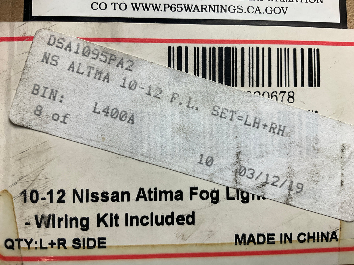 NEW AFTERMARKET - Fog Light Lamp Kit For 2010-12 Nissan Altima