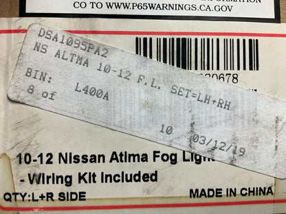 NEW AFTERMARKET - Fog Light Lamp Kit For 2010-12 Nissan Altima