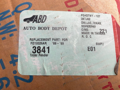 NEW AFTERMARKET FD10026AR Right Fender 1986-1987 Tracer 5-Door (Hatch Or Wagon)