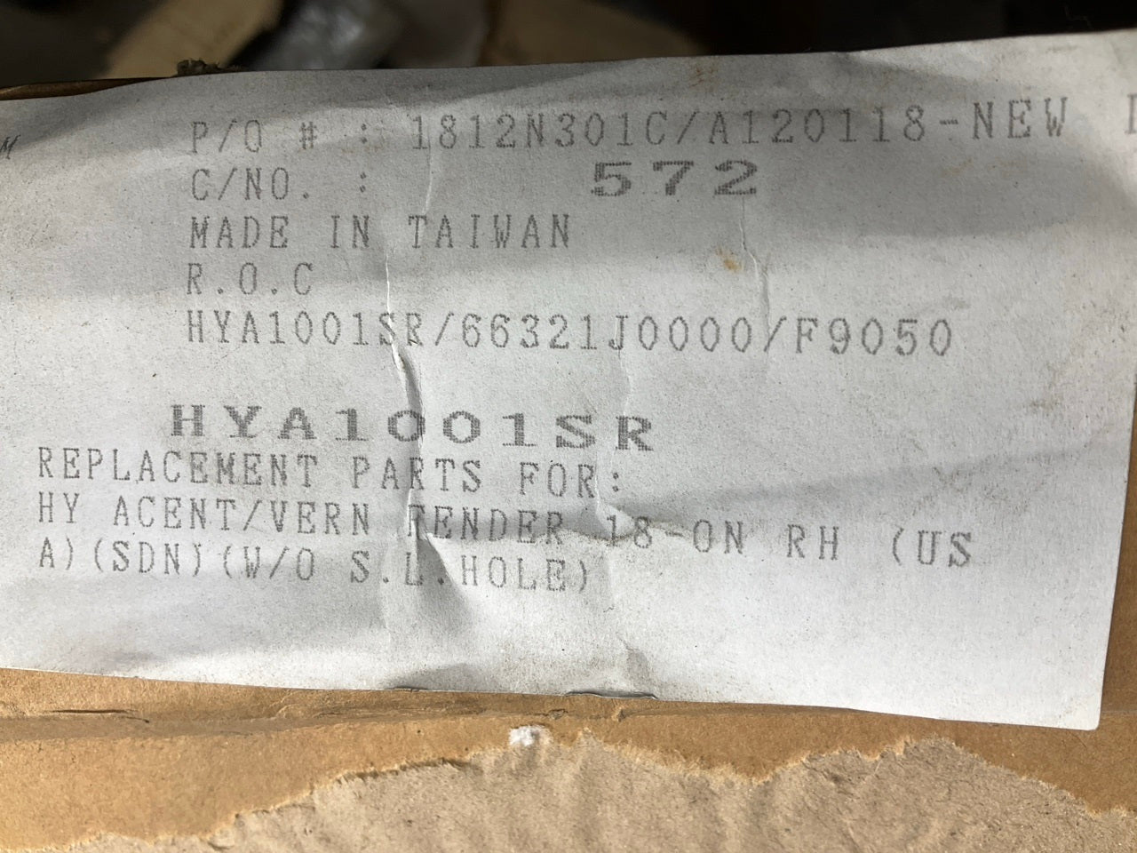 HYA1001SR Front Right Fender For 2018-2022 Hyundai Accent