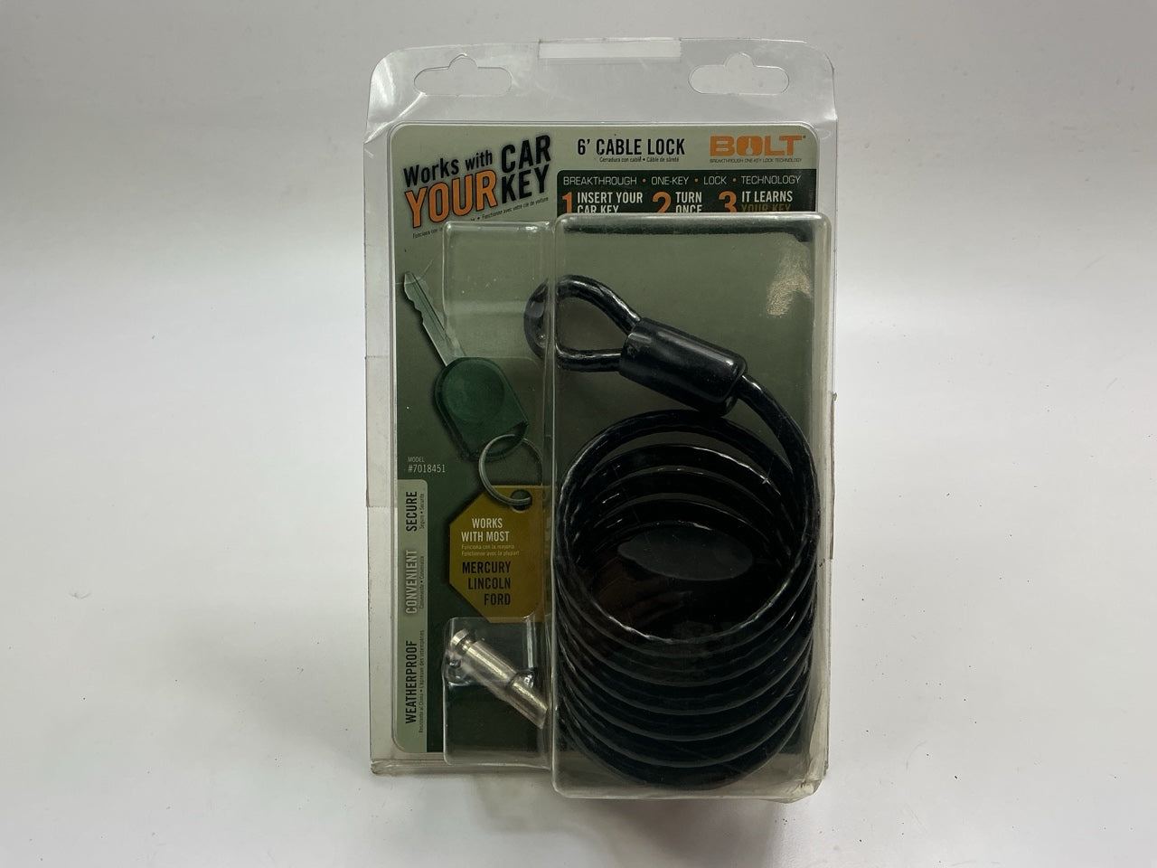 Bolt 7018451 6' Cable Lock For Ford, Lincoln & Mercury, 1/4'' Black Vinyl Coated