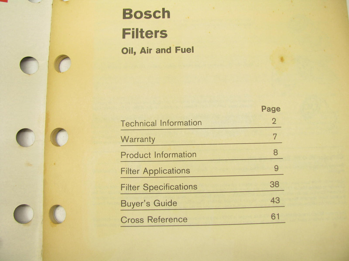 USED Bosch 221110 Filter Parts Catalog - Oil, Air, Fuel Filters, 1995, 71 Pages