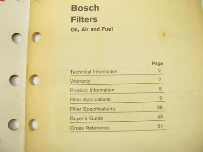 USED Bosch 221110 Filter Parts Catalog - Oil, Air, Fuel Filters, 1995, 71 Pages