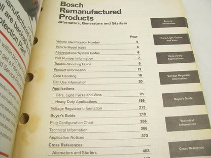 Bosch 221130 Reman Alternators & Starters Catalog - 1995, 453 Pages