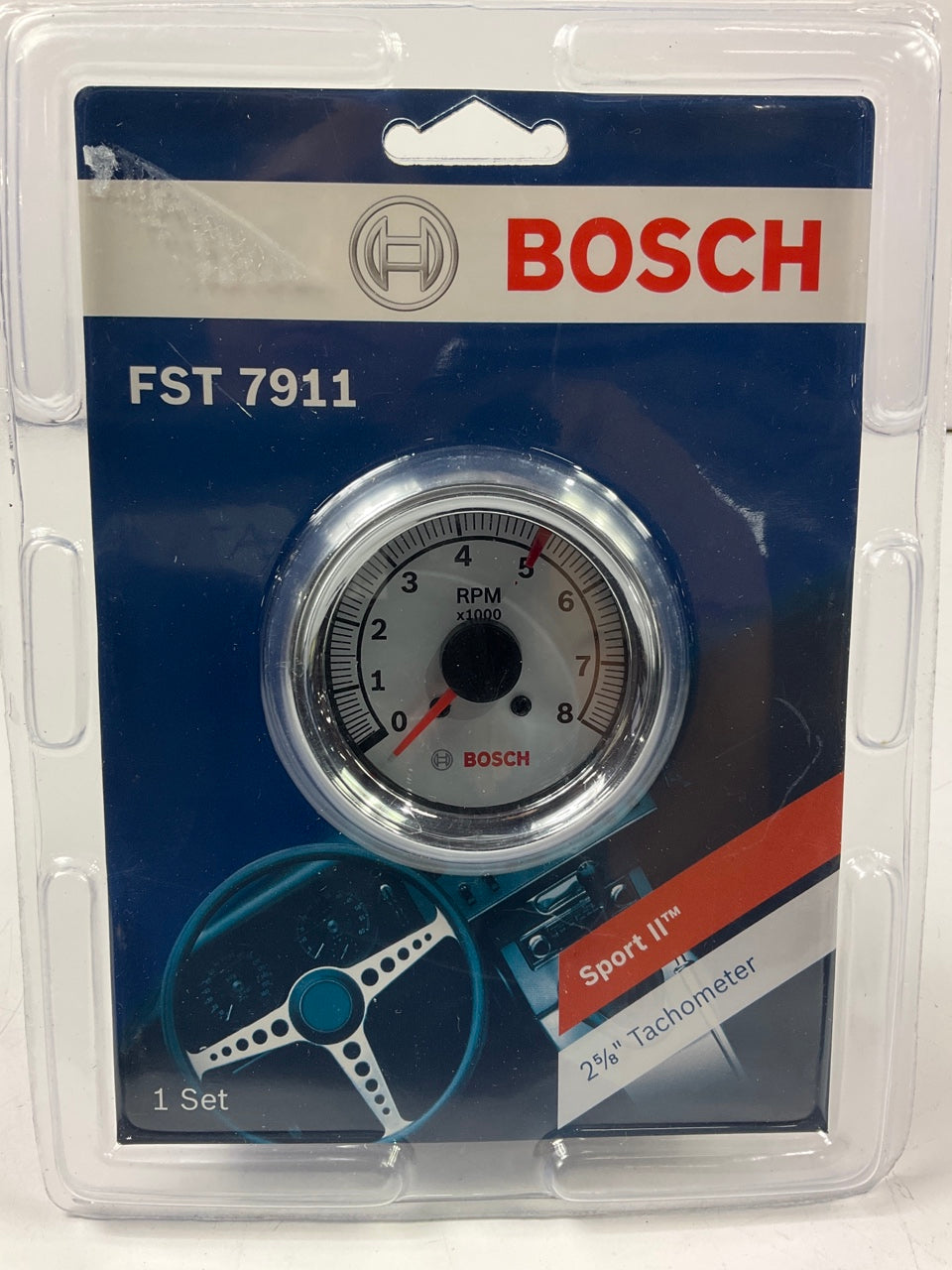 Bosch FST7911 Sport II 2-5/8'' Tachometer Tach Gauge (White Face) 0-8000 RPM