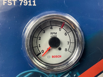 Bosch FST7911 Sport II 2-5/8'' Tachometer Tach Gauge (White Face) 0-8000 RPM