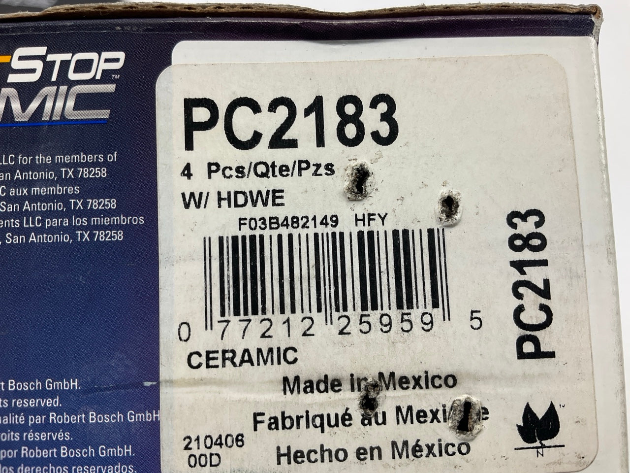 Bosch PC2183 Rear Ceramic Brake Pads - 19-21 Corolla With Electric Parking Brake