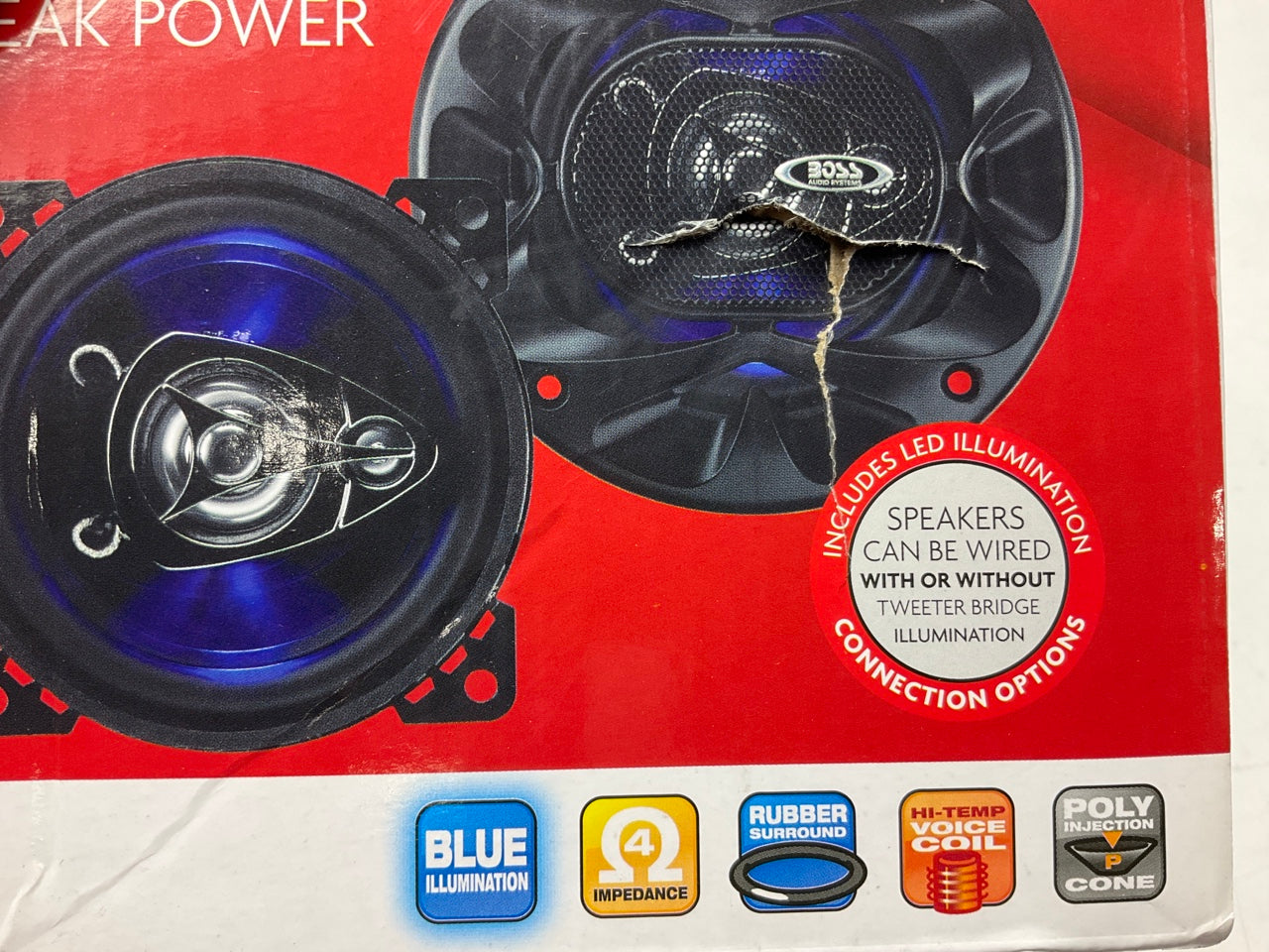 Boss BE423 4'' 3-Way Full Range Speakers (1 Pair) 225 Watts Blue LED