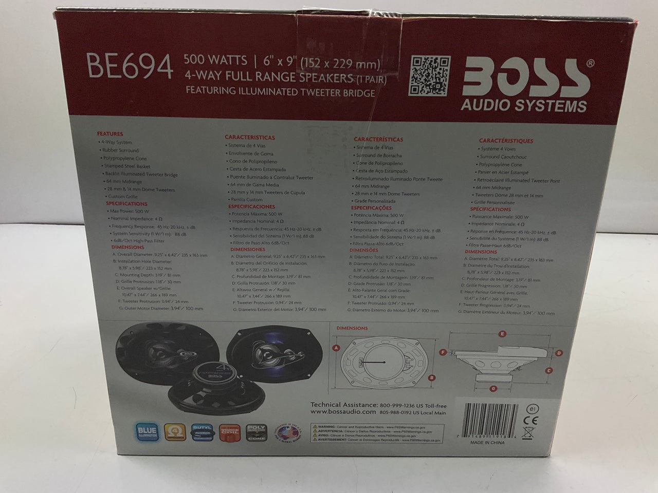 BOSS Audio System BE694 Full Range 6X9'' 4-Way Speakers 500W