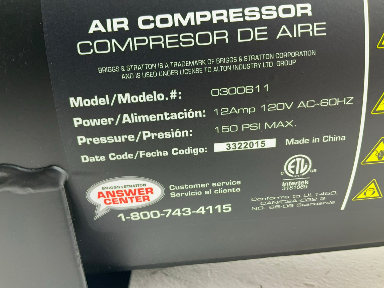 Briggs & Stratton 074024-00 6 Gallon Air Compressor, 150 Max PSI