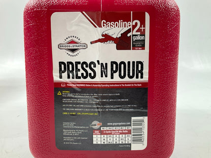 (5) Briggs & Stratton GB320 Press-N-Pour Fuel Gas Can Containers, 2 Gallon, Red