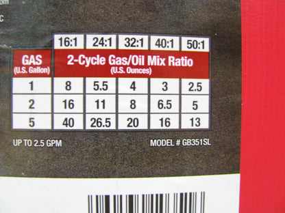 Briggs & Stratton GB351SL Press 'N Pour Gas Gasoline Can Container 5 Gallon Red