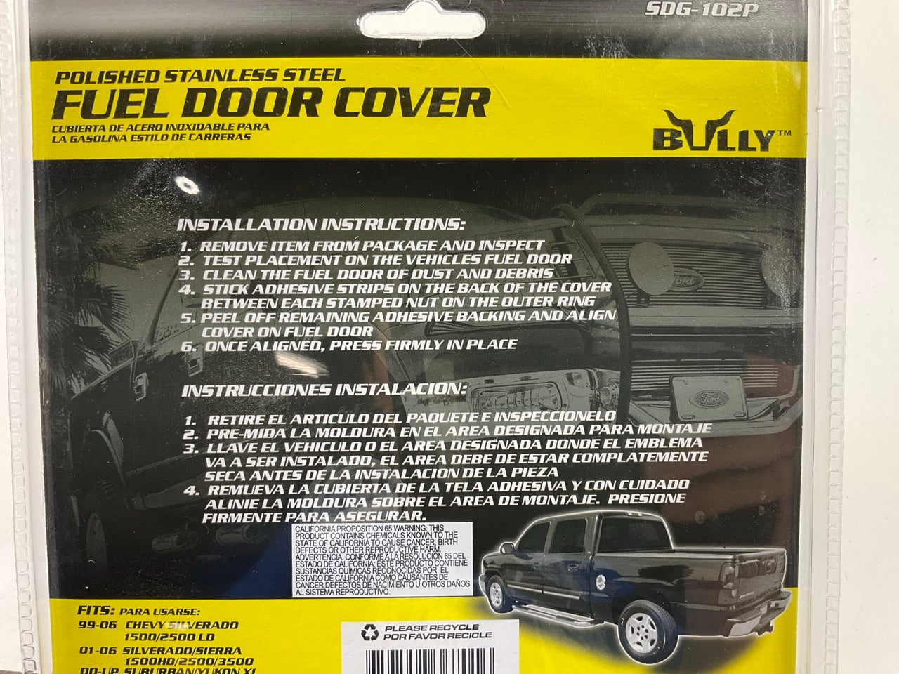 Bully SDG-102P - Polished Gas Cap Fuel Door Cover - Attaches To OEM Fuel Door
