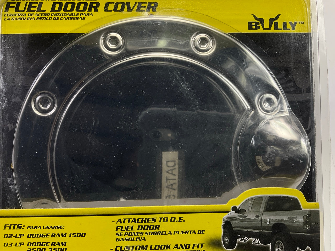 Bully SDG302P Stainless Fuel Filler Door Cover For 2002-2008 Ram Truck, Stick-on