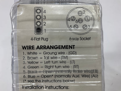 Pilot Automotive TC-133 Trailer Wiring - 4 Wire Flat To 6 Round Adapter Harness