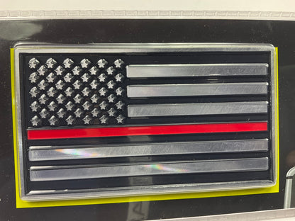 Bully TT-3821 USA Flag Thin Red Line Firefighter Aluminum Emblem With Red Stripe