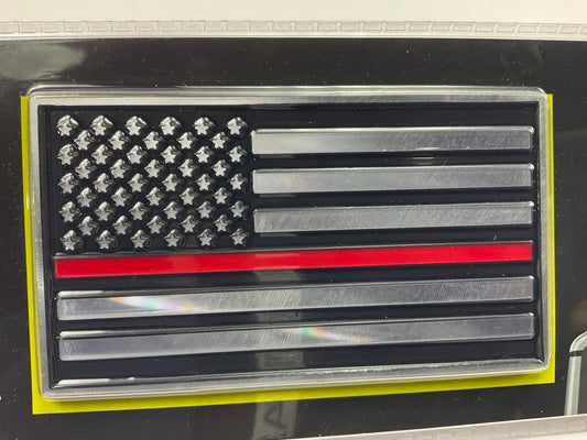 Bully TT-3821 USA Flag Thin Red Line Firefighter Aluminum Emblem With Red Stripe