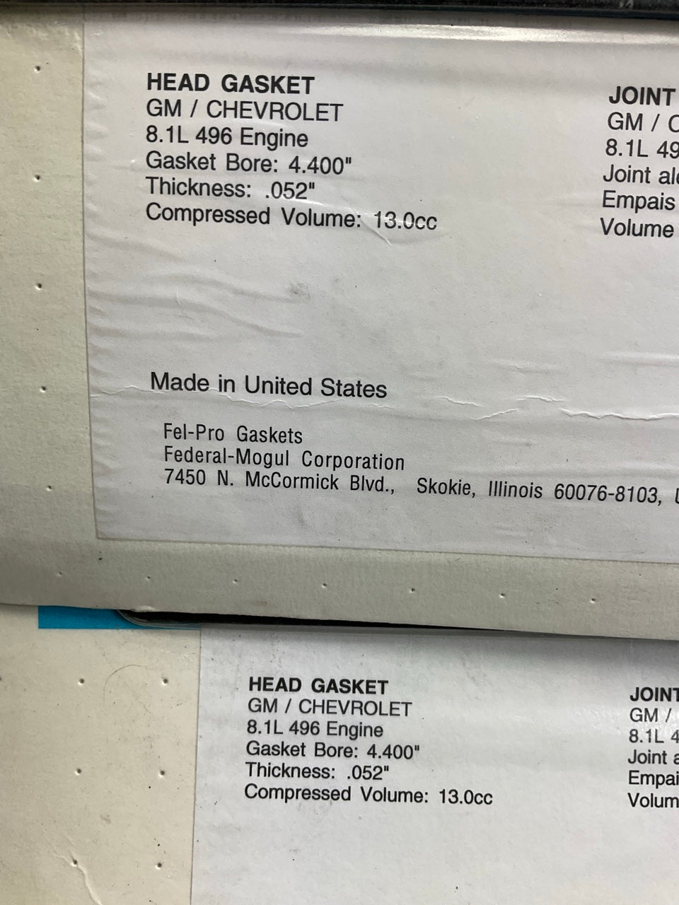 Fel-Pro LEFT & RIGHT Head Gaskets - BBC Chevy Big Block 496 W/ Dart Heads