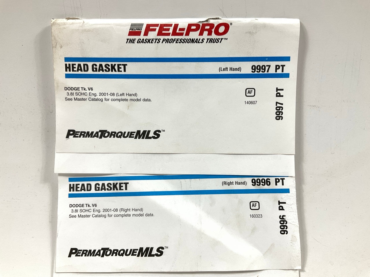 Fel-pro 9996PT 9997PT Right & Left Head Gaskets For 01-10 Chrysler 3.8L Minivan