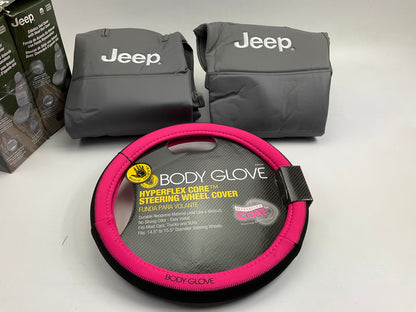 Sideless Gray Seat Covers W/ Bonus Pink Leather Steering Wheel Cover For Jeep