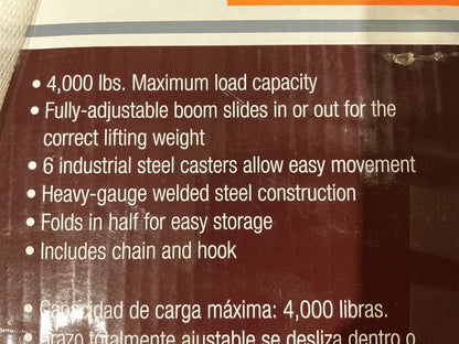 TEQ 2 Ton Foldable Engine Hoist, 4,000 Lbs Max Capacity