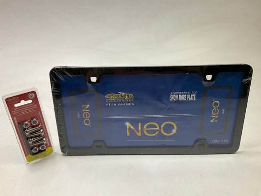 Cruiser 15050 Black Neo License Plate Frame + Locking Stainless Hardware Bolts