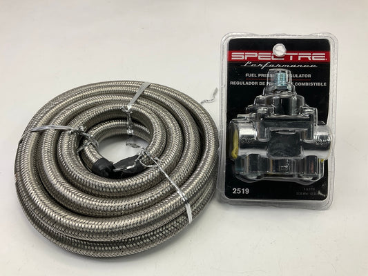 Spectre 3/8'' Fuel Pressure Regulator Kit: Includes 10 Feet Of Braided Fuel Hose