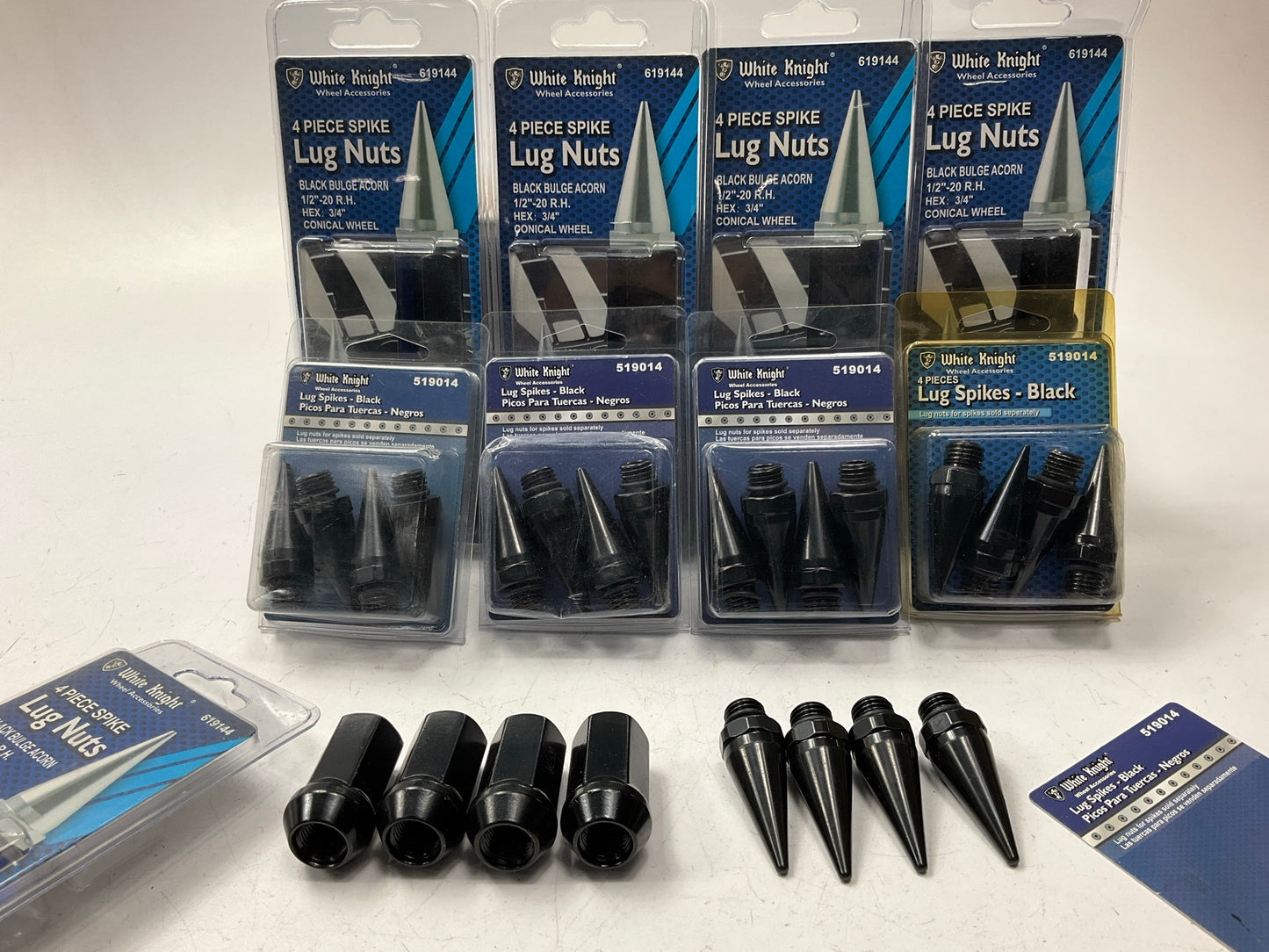 (20) White Knight 619144 Wheel Lug Nuts 1/2''-20 RH + Spike End Caps (Included)