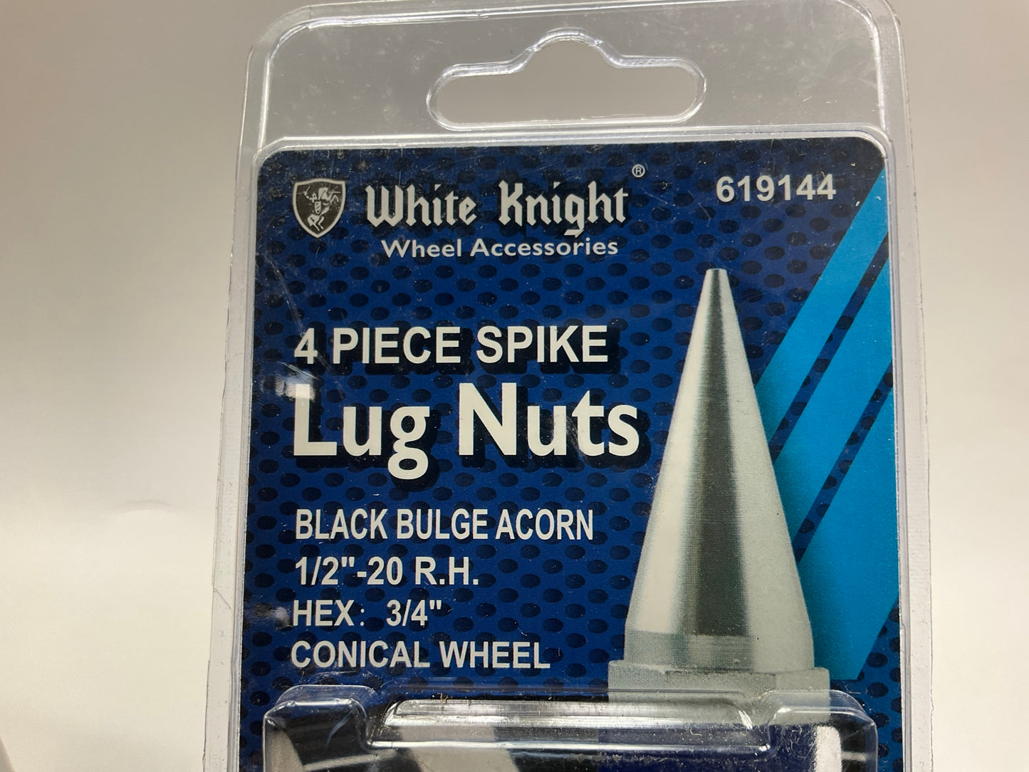 (20) White Knight 619144 Wheel Lug Nuts 1/2''-20 RH + Spike End Caps (Included)