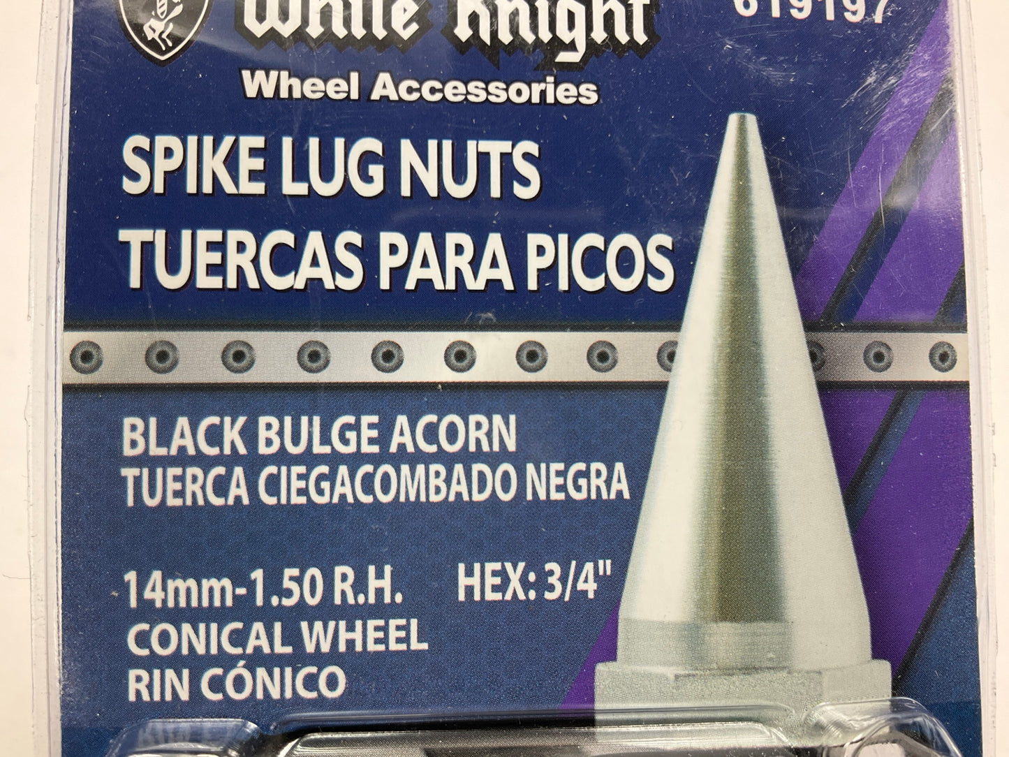 White Knight Black Lug Nuts 14MMX1.50 RH Thread, 3/4'' Hex & Spikes - Set Of 20