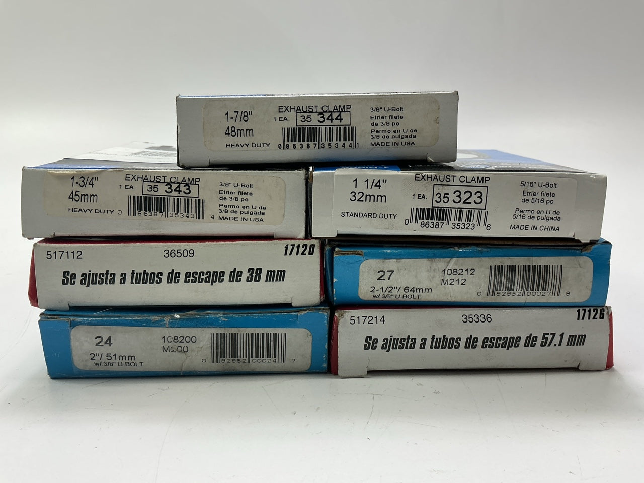 Exhaust Clamp Lot (4) Each Size: 2.5'', 2'', 2-1/4'', 1-1/4'', 1-1/2'', 1-7/8'', 1-3/4