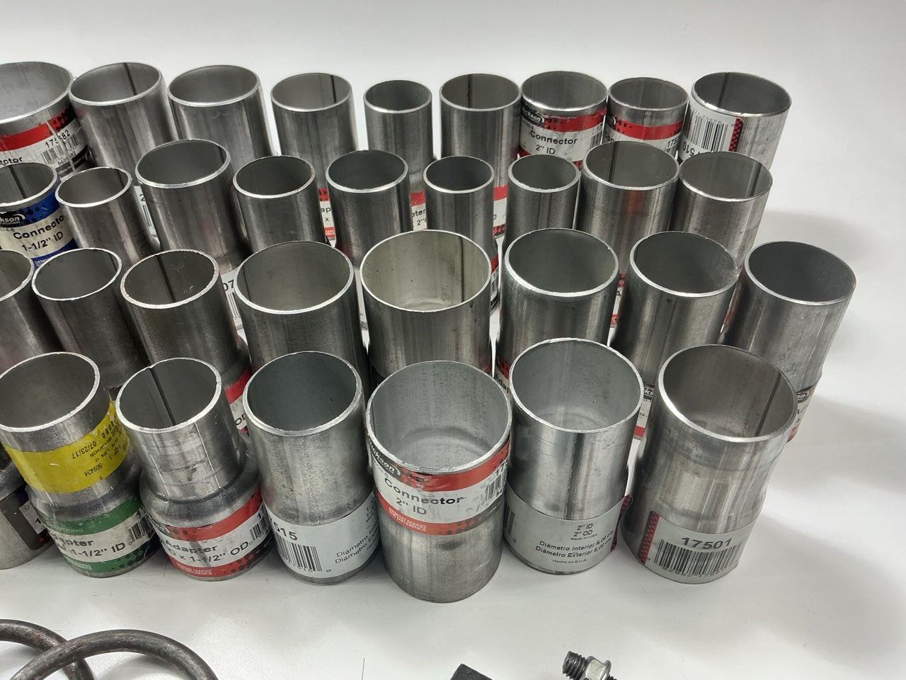 110 Piece Exhaust Component Lot: Common Adapters, Exhaust Pipe Elbows & Clamps