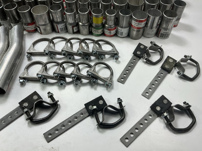 110 Piece Exhaust Component Lot: Common Adapters, Exhaust Pipe Elbows & Clamps