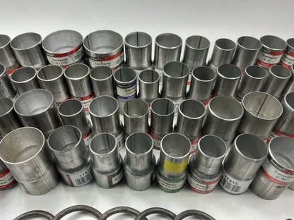 110 Piece Exhaust Component Lot: Common Adapters, Exhaust Pipe Elbows & Clamps