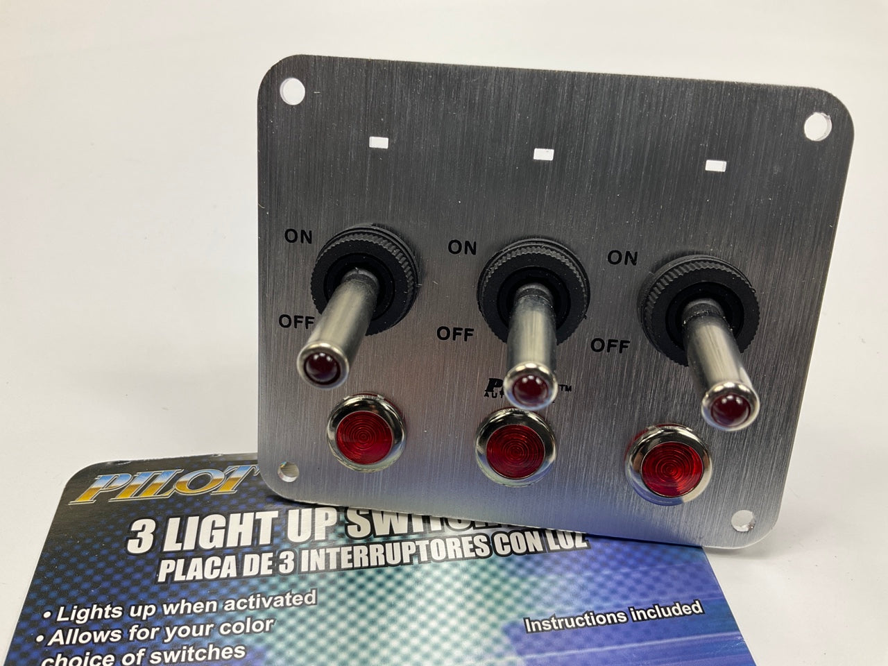 UNIVERSAL Triple Red Toggle Switch Panel With Pilot Lights & 3 LED Switches