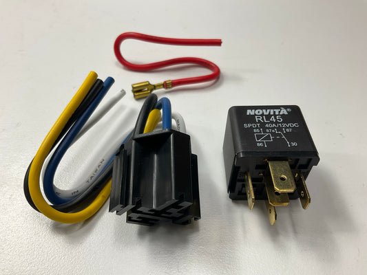 Novita RL45 5-Terminal 1-Pole Double Throw 480W, 40A 12V Relay + Socket HARNESS