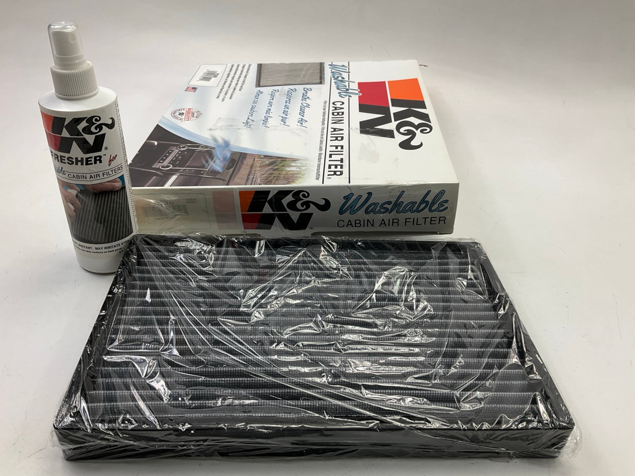 K&N VF3000 Washable Cabin Air Filter + REFRESH Spray Cleaner Bottle Bundle