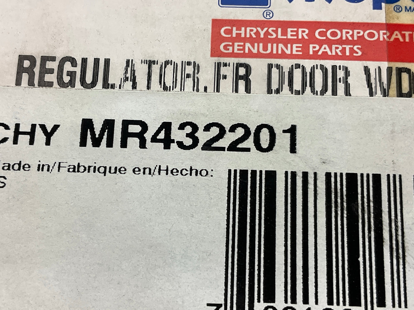 MOPAR Front Left & Right Window Regulator 2001-2005 Sebring, Stratus