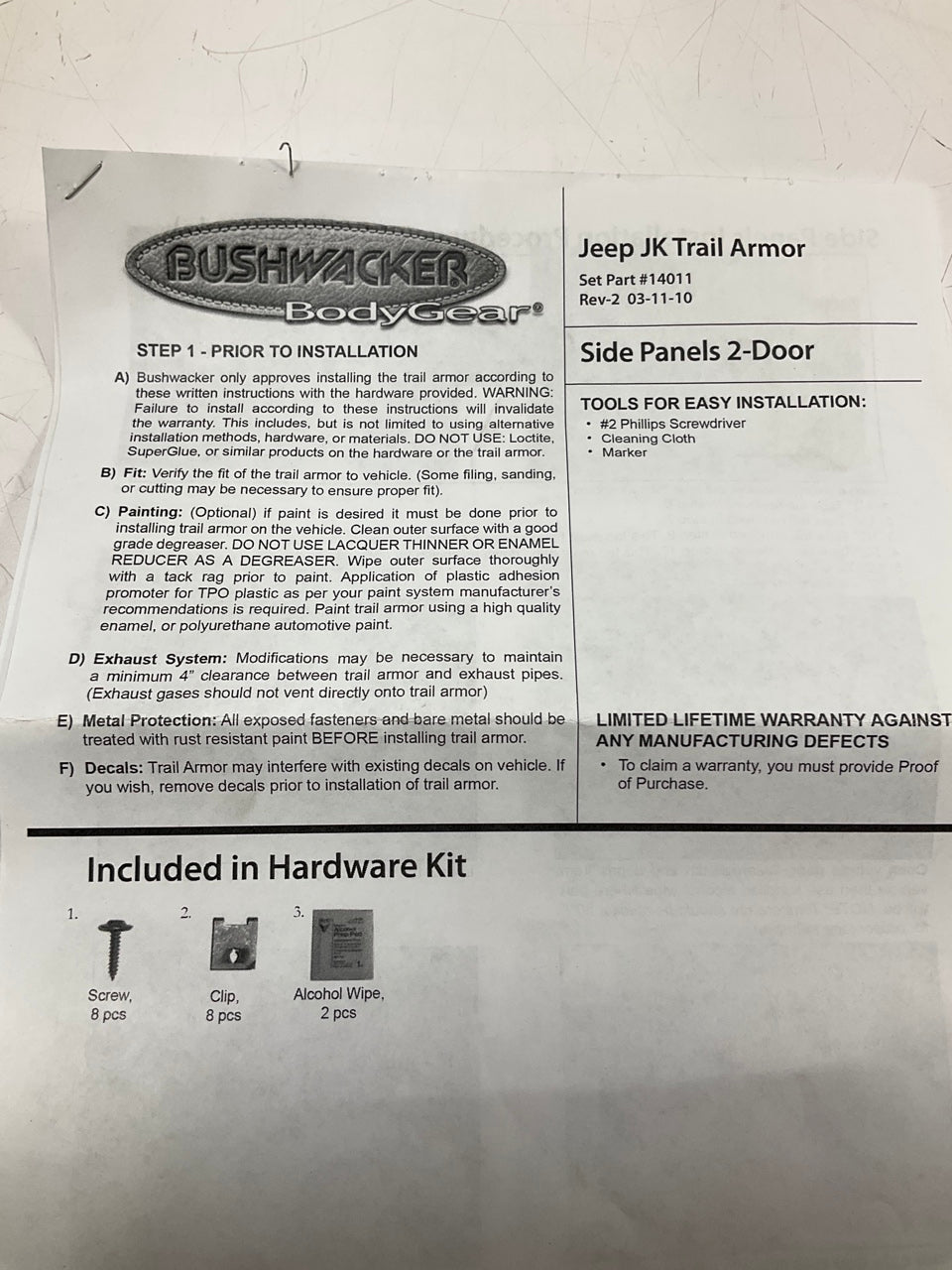 Bushwacker Trail Armor Side Rocker Panel Guard For 2007-2018 Wrangler JK 2-Door