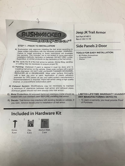 Bushwacker Trail Armor Side Rocker Panel Guard For 2007-2018 Wrangler JK 2-Door