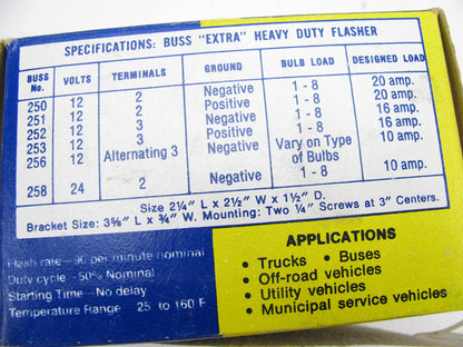 Buss 251  Heavy Duty POSITIVE GROUND 20 Amp Flasher Unit