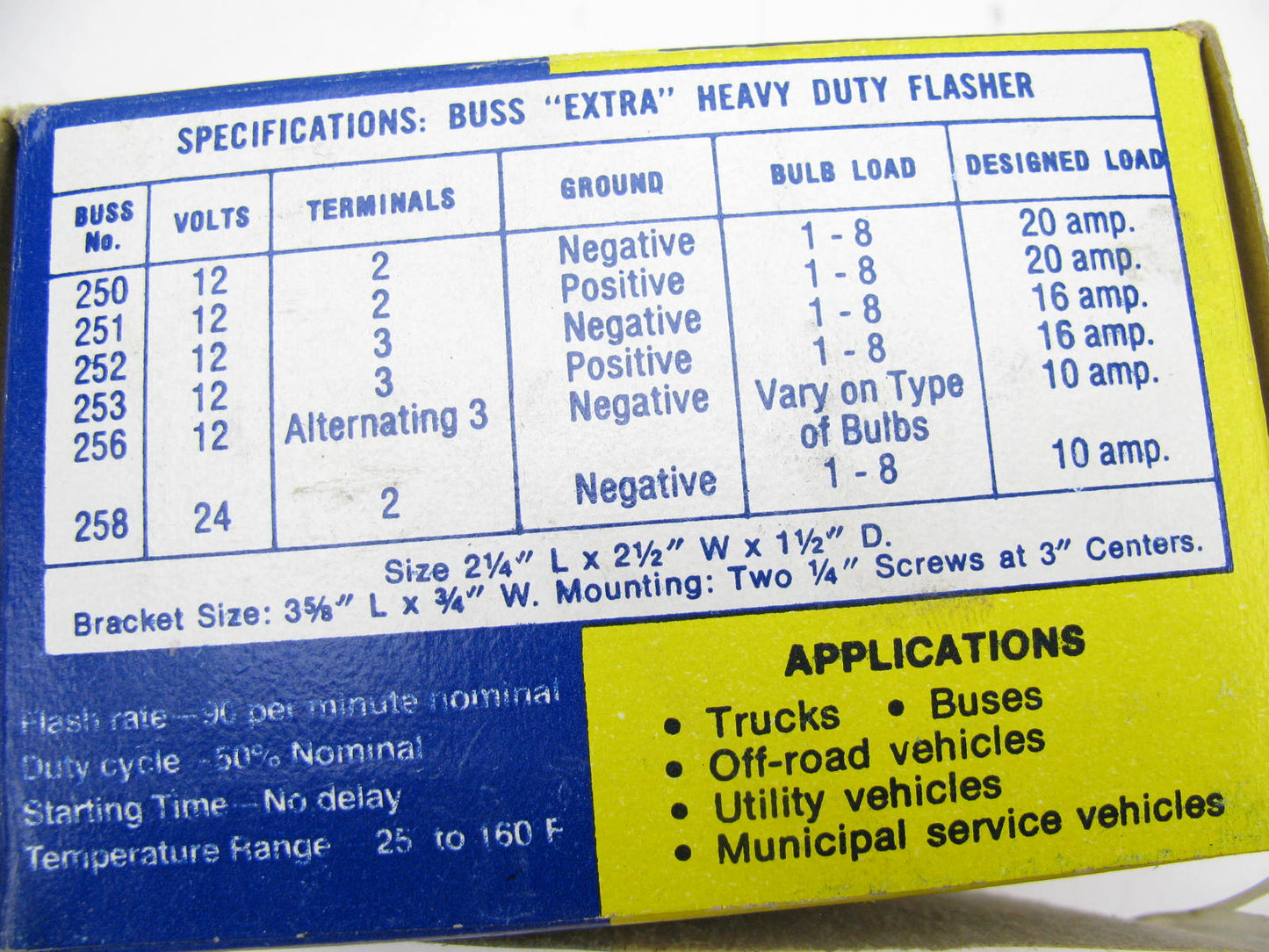 Buss 251 Heavy Duty POSITIVE GROUND 20 Amp Flasher Relay Unit, 8 Bulb Load Max