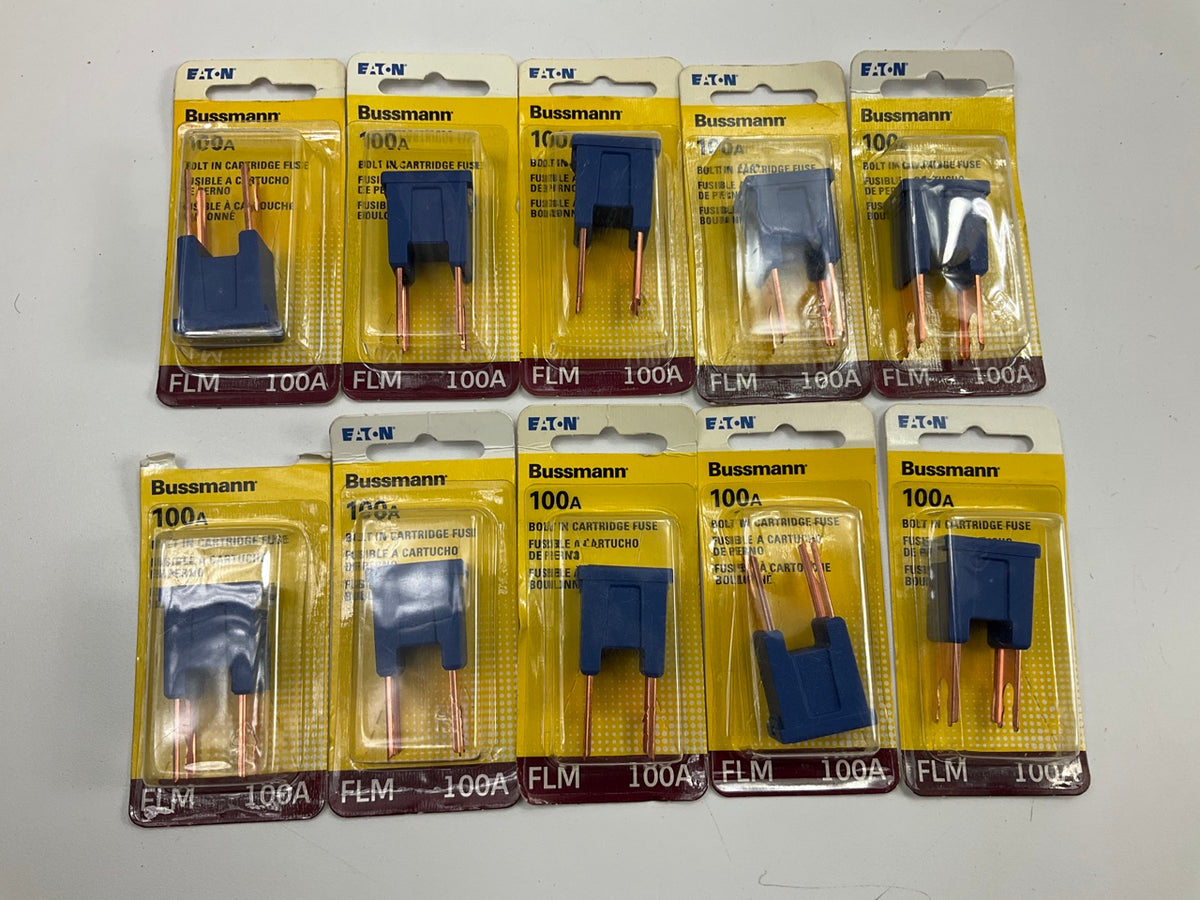 (10) Bussmann BP-FLM-100-RP 100 Amp Bolt In Cartridge Fuse Male Terminals 100A