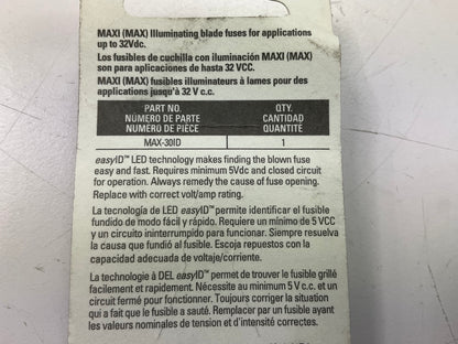 Bussmann BP-MAX-30ID Fuse 30A,Blade,MAX-ID Series Easy ID - 32V DC