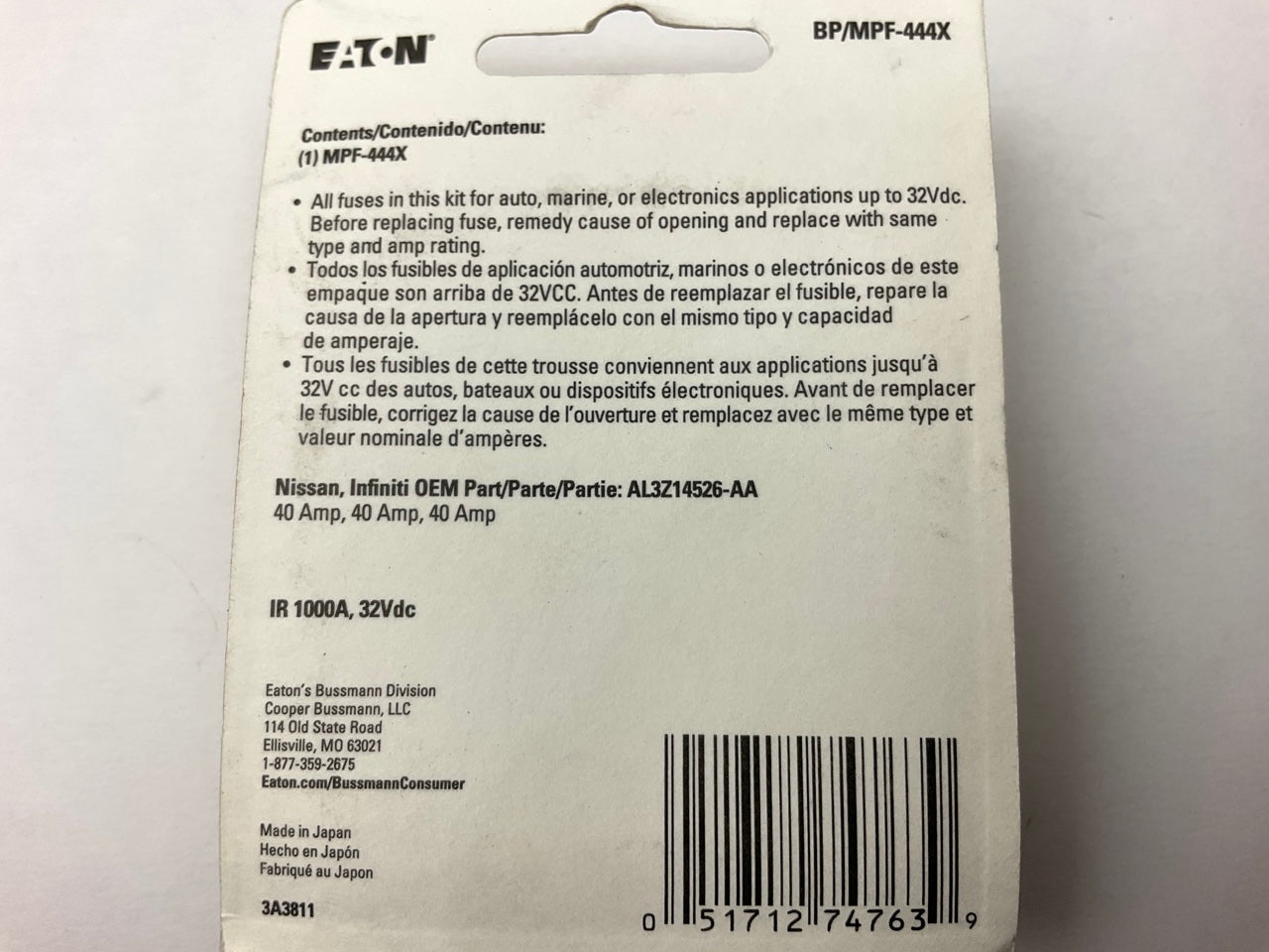 Bussmann MPF444X 40/40/40 Fusible Link Fuse Replaces OEM # 24370-C9900