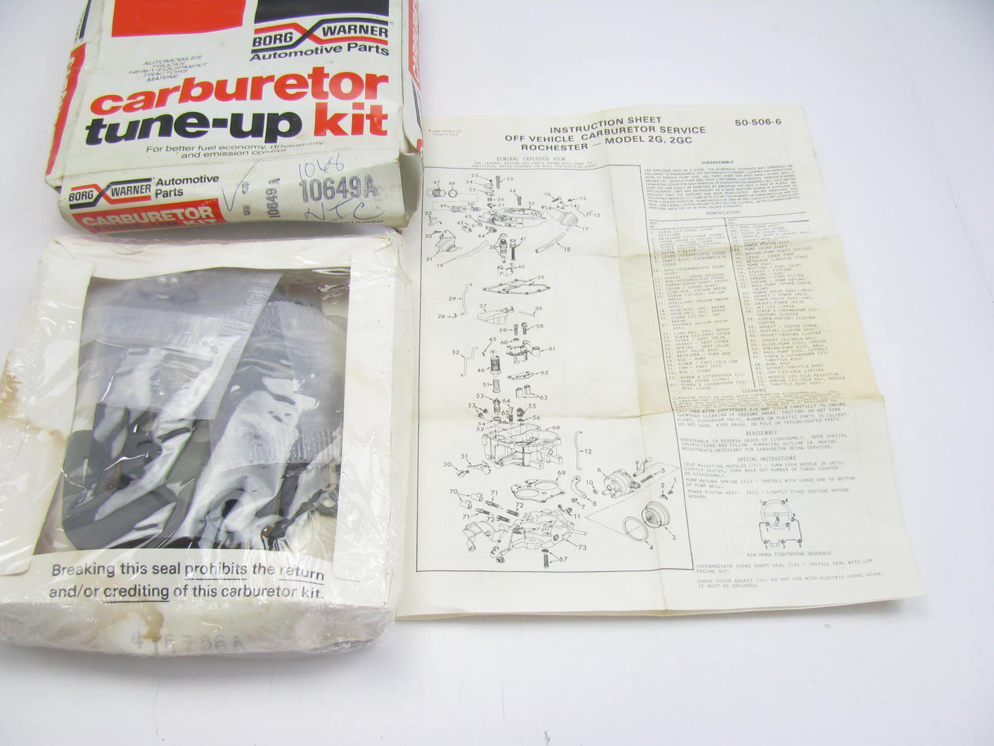 BWD 10649A Carburetor Rebuild Kit For 1971-1972 GM Rochester 2-BBL 2G 2GC