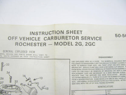 BWD 10649A Carburetor Rebuild Kit For 1971-1972 GM Rochester 2-BBL 2G 2GC
