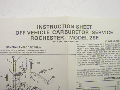 BWD 10655A Carburetor Rebuild Kit For 1979-1984 GM Rochester 2-BBL 2SE